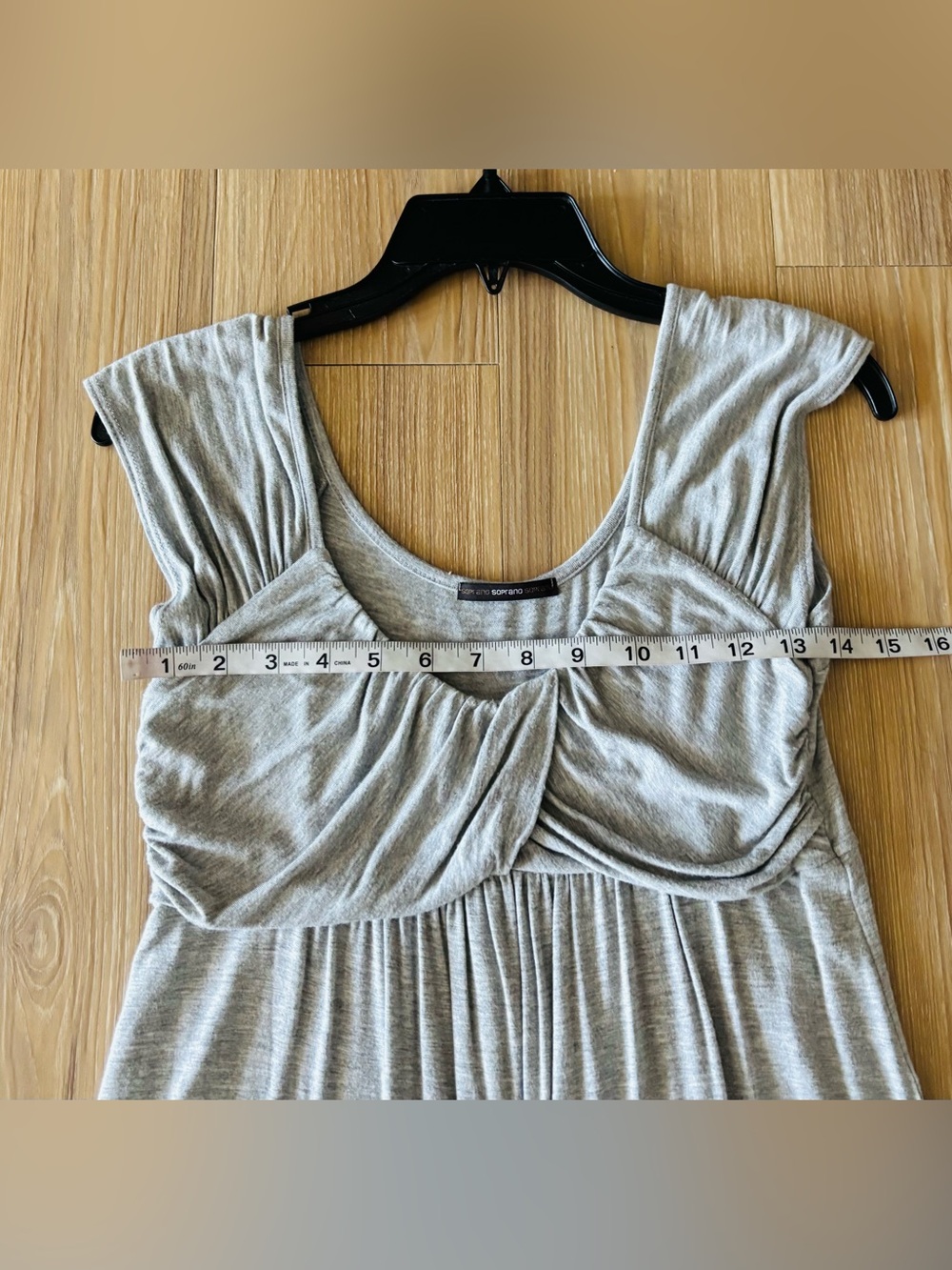 Y2K Soprano Dress Gray Babydoll Empire Waist Scoop Neck Soft Knit M USA Lounge - Picture 7 of 8